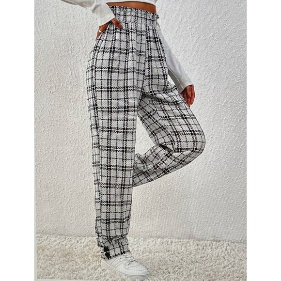 SHEIN High Waist Plaid Textured Pull On Pants S - Picture 5 of 6